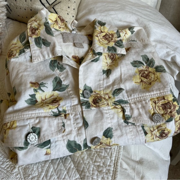 Vintage ESPRIT Sport 80s 90s Floral Rose Print Linen Cotton Blend Jacket size M - Picture 7 of 11